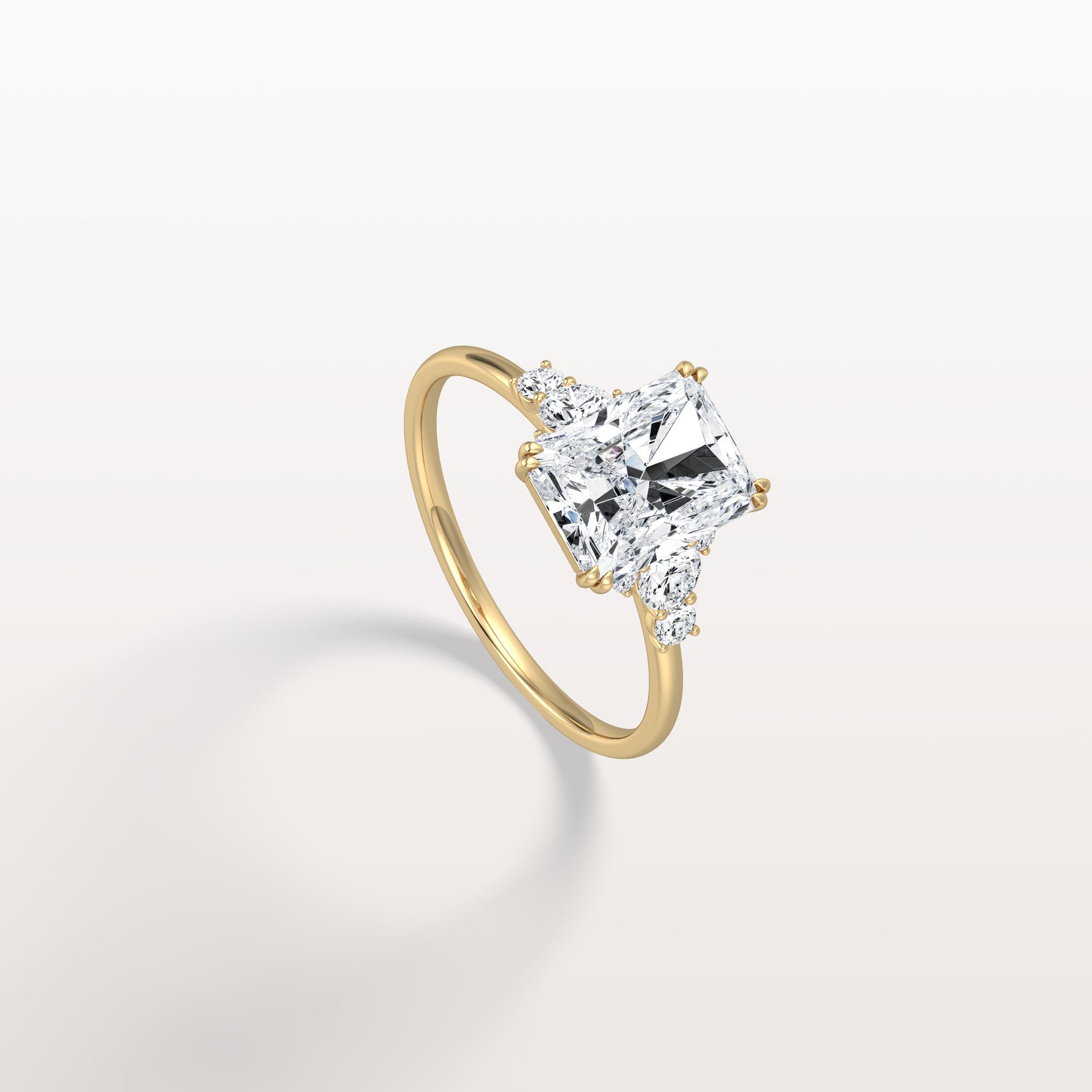 2CT Radiant Cut Lab Diamond Side Stone Engagement Ring - Rings