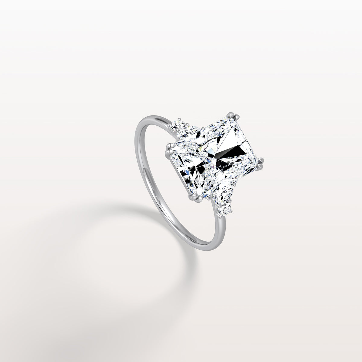 3CT Radiant Cut Lab Diamond Side Stone Engagement Ring - Rings
