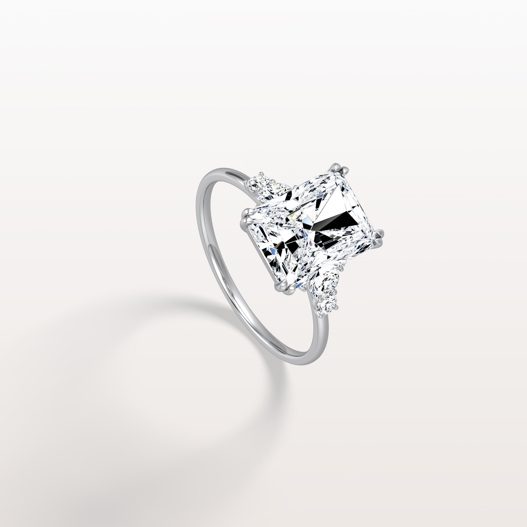 3CT Radiant Cut Lab Diamond Side Stone Engagement Ring - Rings