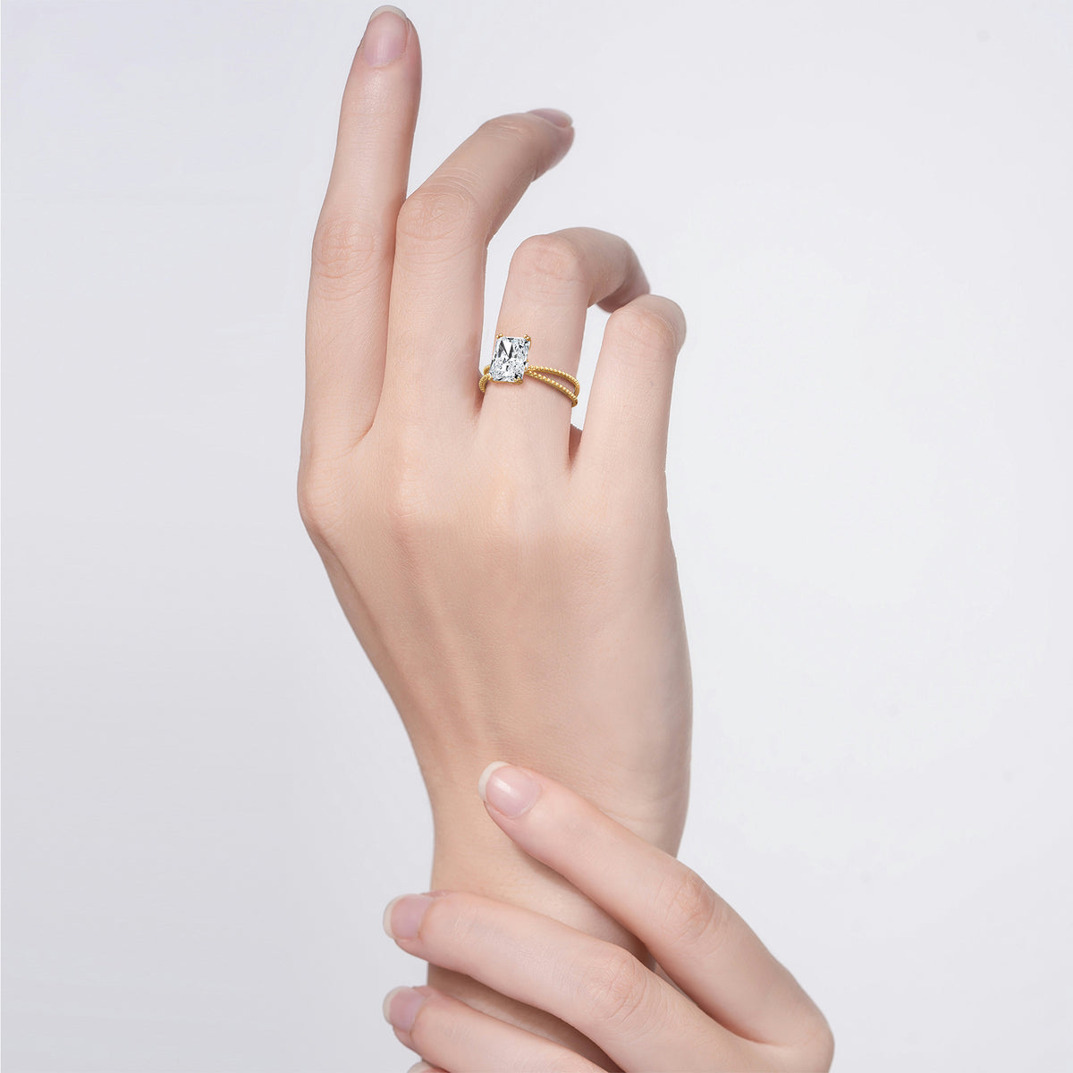 2CT Radiant Cut Lab Diamond Milgrain Hidden Halo Engagement Ring - Rings