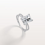 3CT Radiant Cut Lab Diamond Milgrain Hidden Halo Engagement Ring - Rings