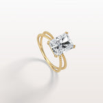 3CT Radiant Cut Lab Diamond Milgrain Hidden Halo Engagement Ring - Rings