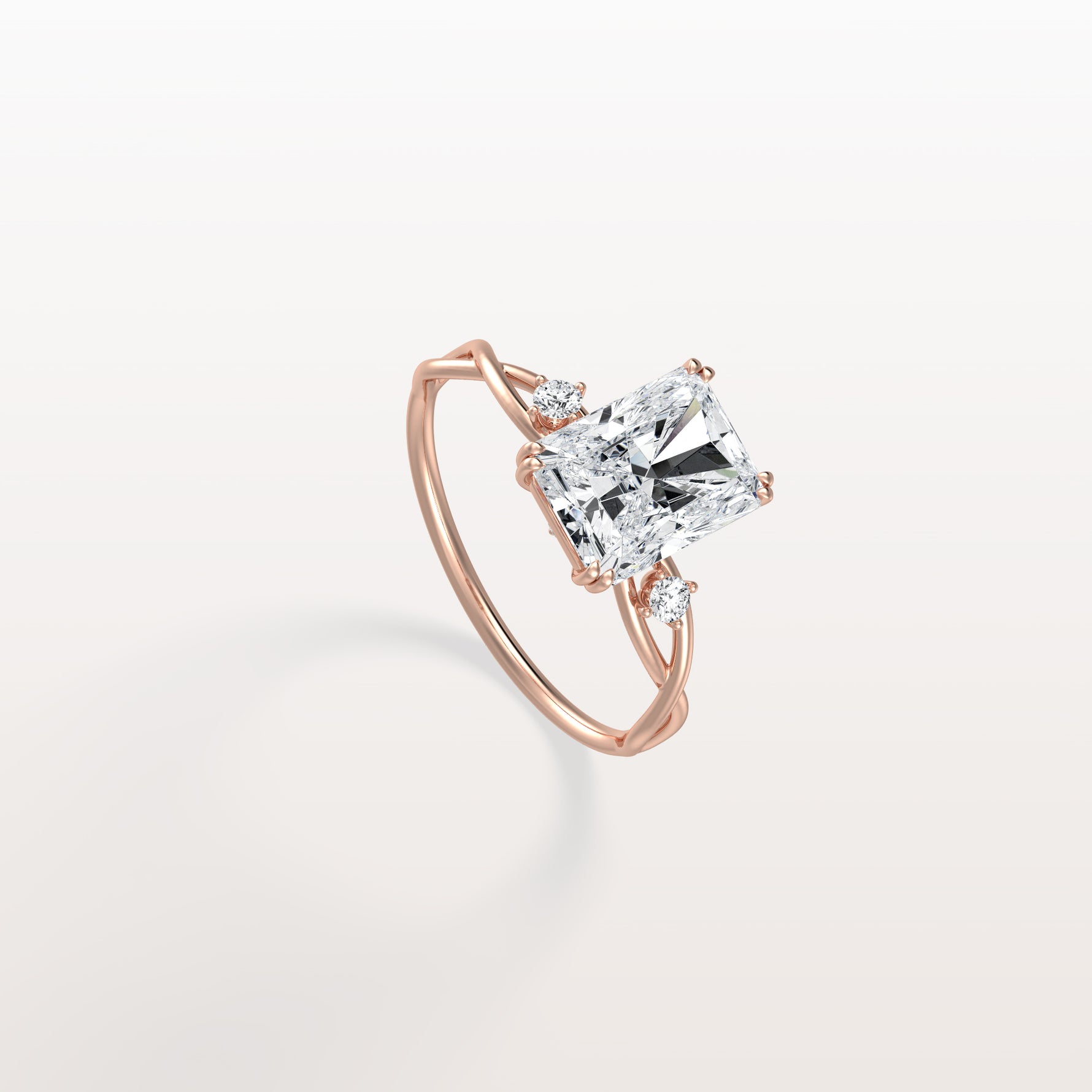 2CT Radiant Cut Lab Diamond Twisted Three Stones Engagement Ring - Rings