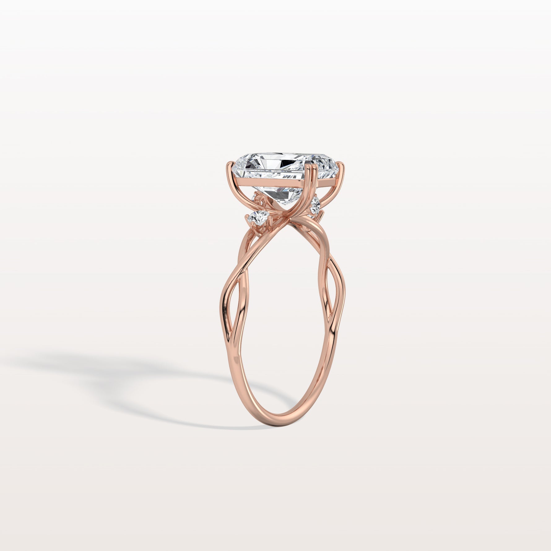 2CT Radiant Cut Lab Diamond Twisted Three Stones Engagement Ring - Rings