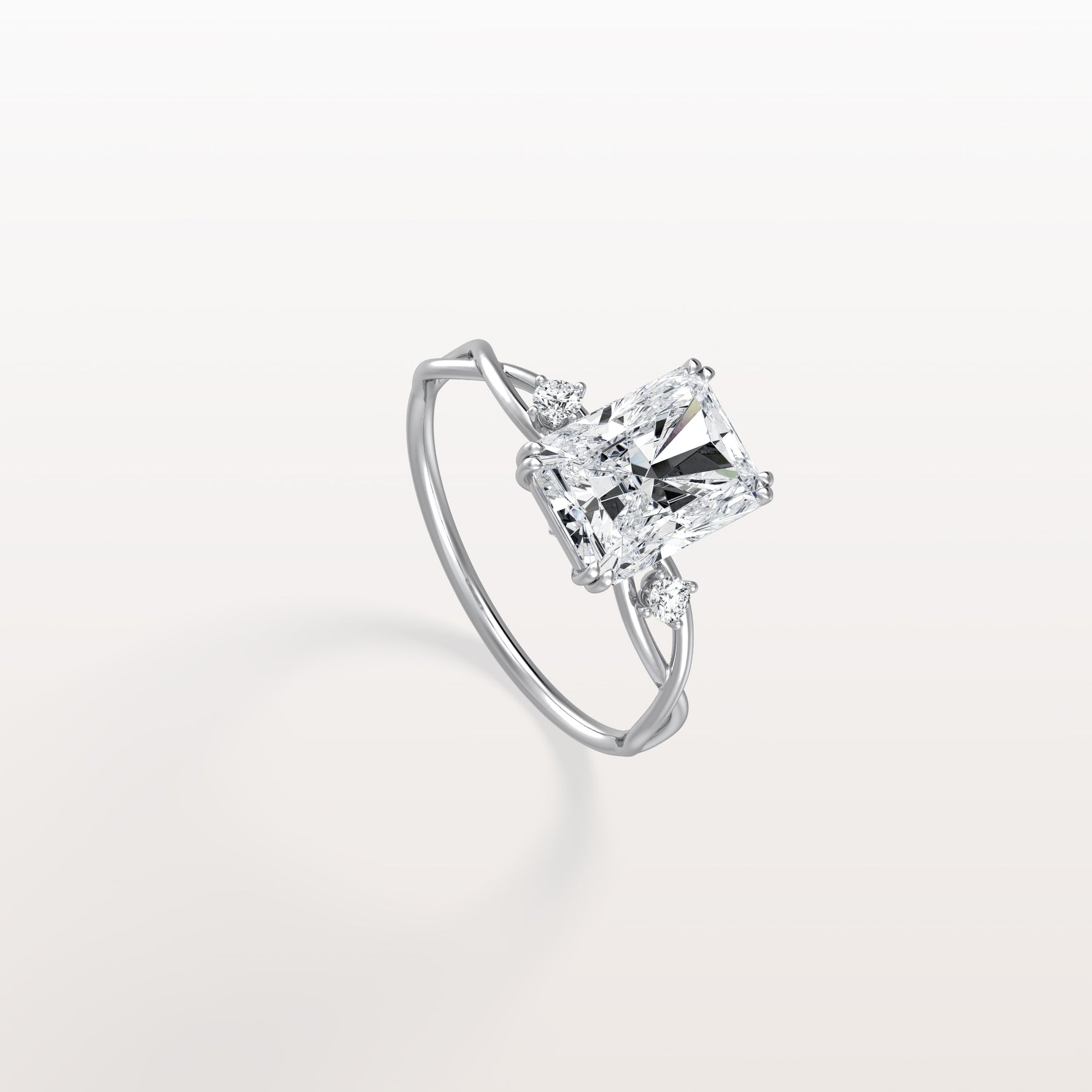 2CT Radiant Cut Lab Diamond Twisted Three Stones Engagement Ring - Rings