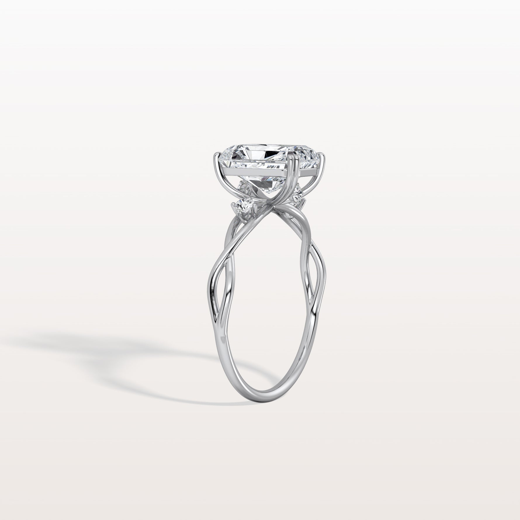 2CT Radiant Cut Lab Diamond Twisted Three Stones Engagement Ring - Rings
