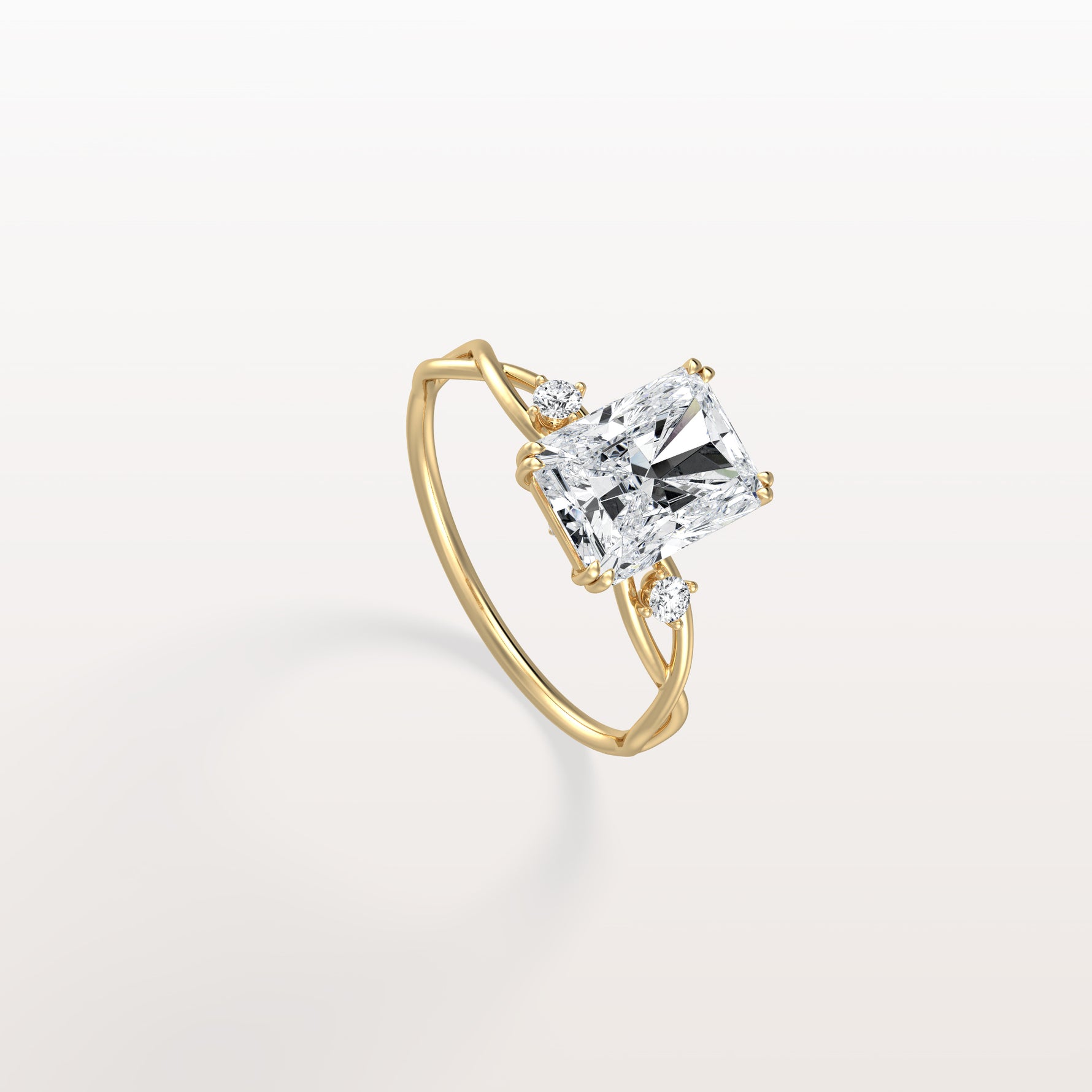 2CT Radiant Cut Lab Diamond Twisted Three Stones Engagement Ring - Rings