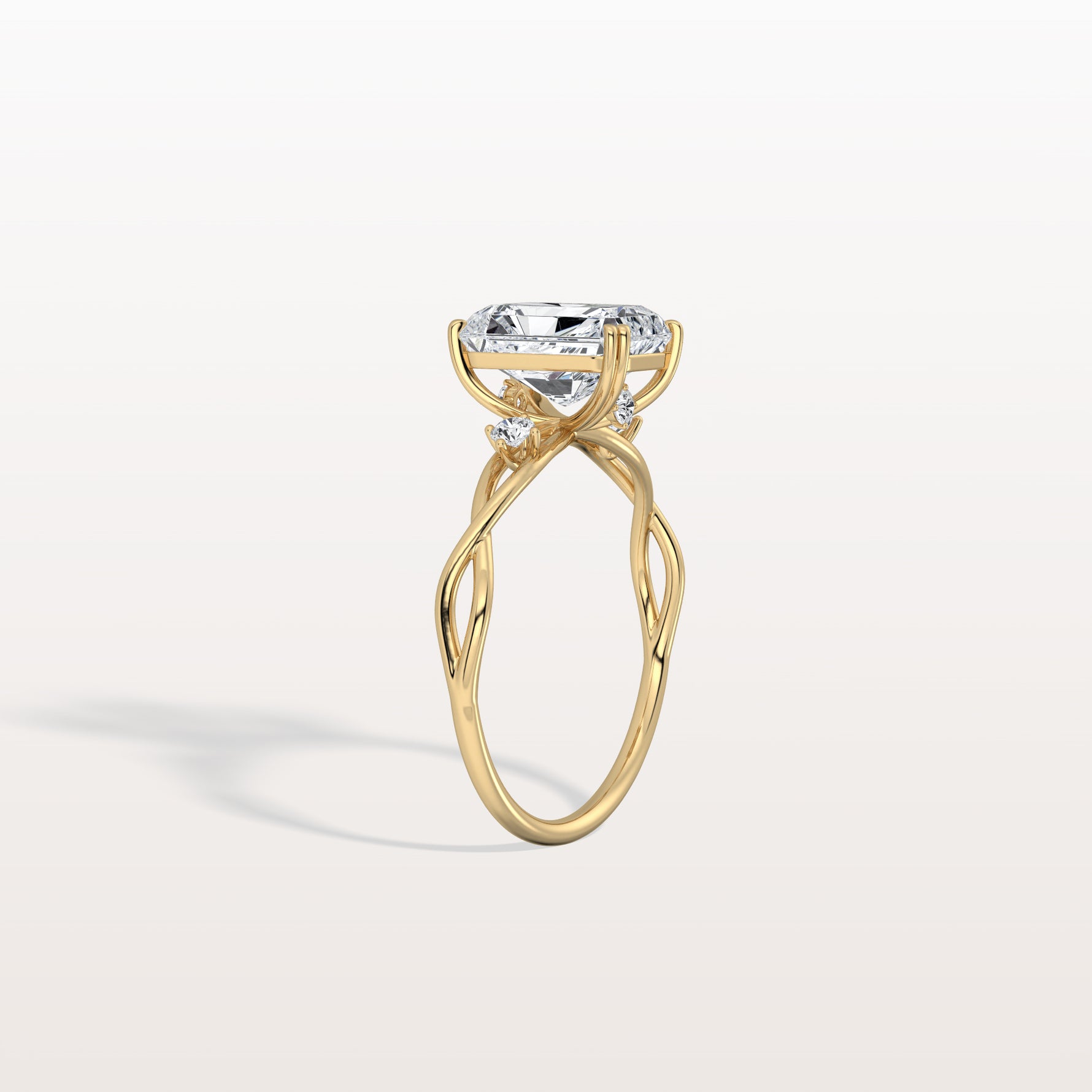 2CT Radiant Cut Lab Diamond Twisted Three Stones Engagement Ring - Rings