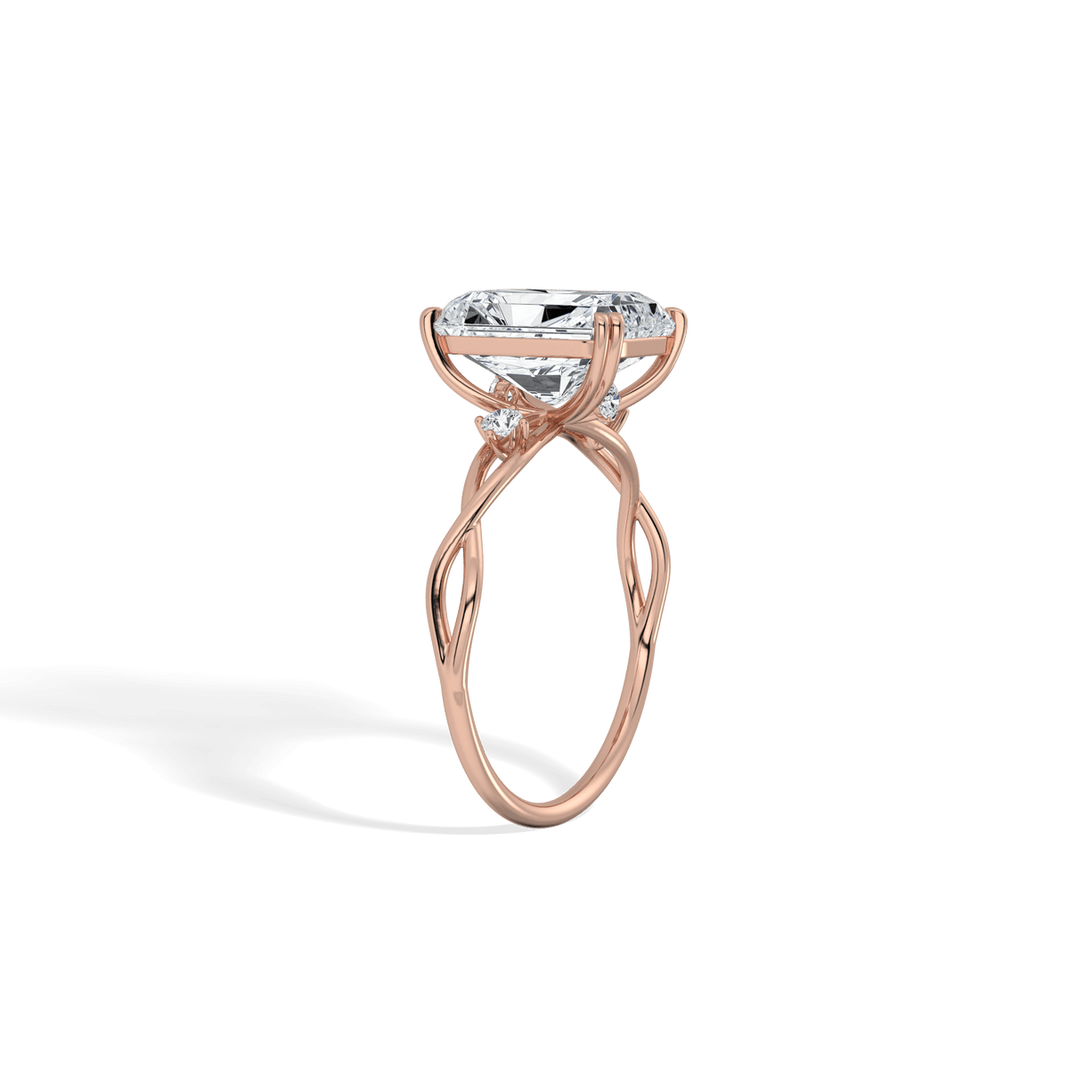 3CT Radiant Cut Lab Diamond Twisted Three Stones Engagement Ring - Rings