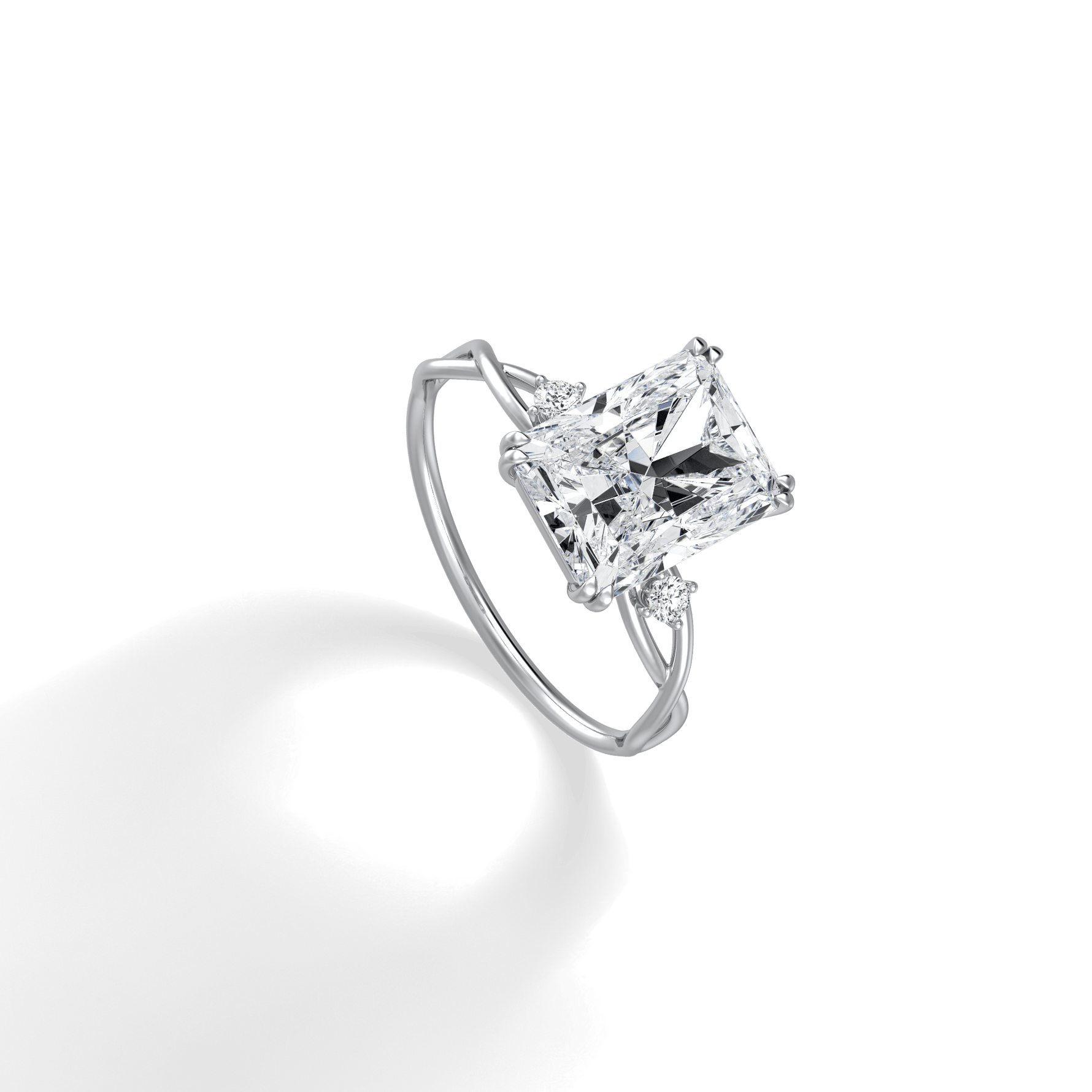 3CT Radiant Cut Lab Diamond Twisted Three Stones Engagement Ring - Rings