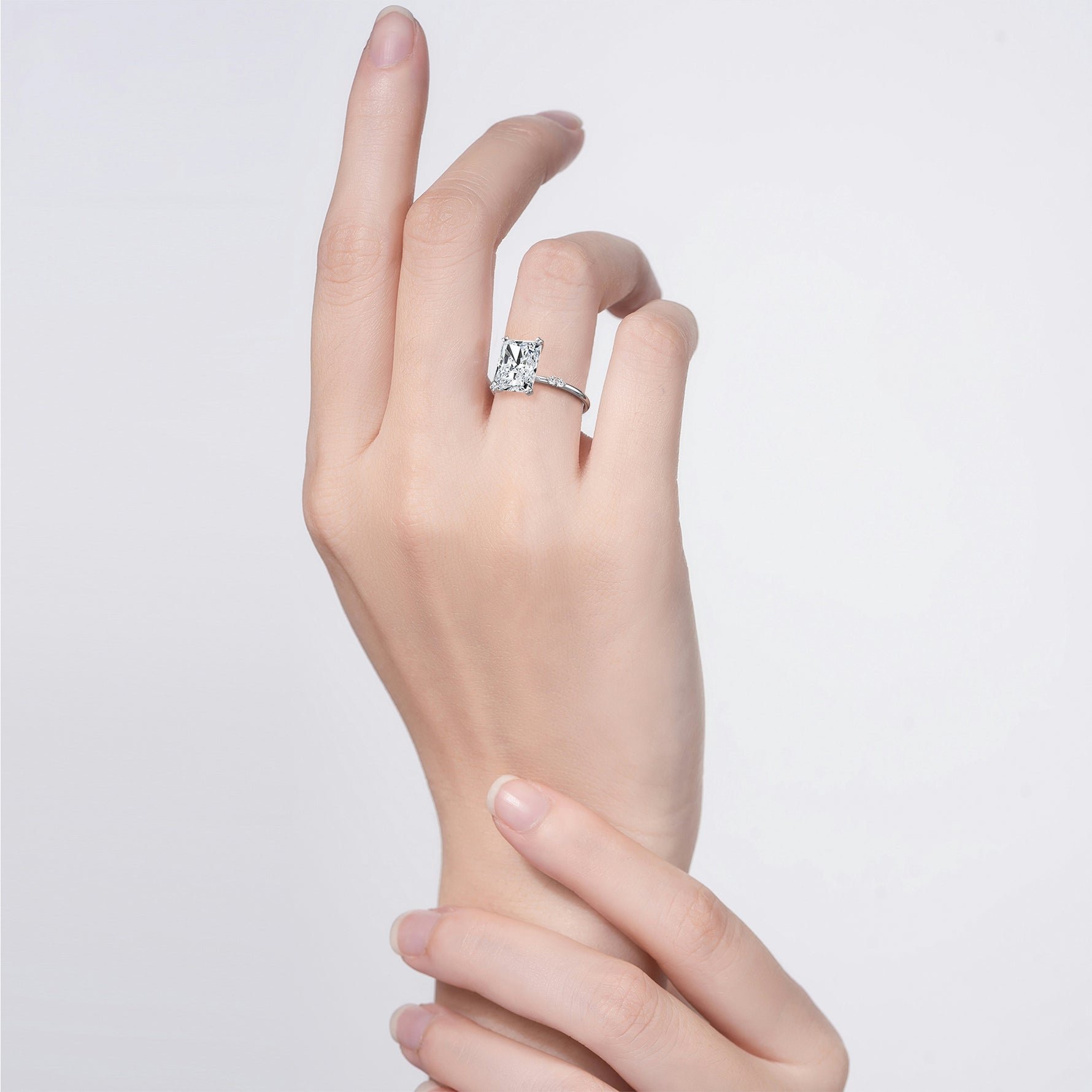 3CT Radiant Cut Lab Diamond Engagement Ring in 14K Solid Gold/Platinum - Rings