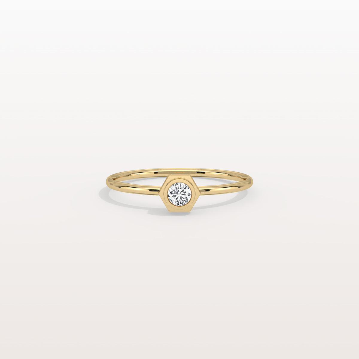 0.1CT Hexagon Bezel Solitaire Round Lab Diamond Ring - Rings