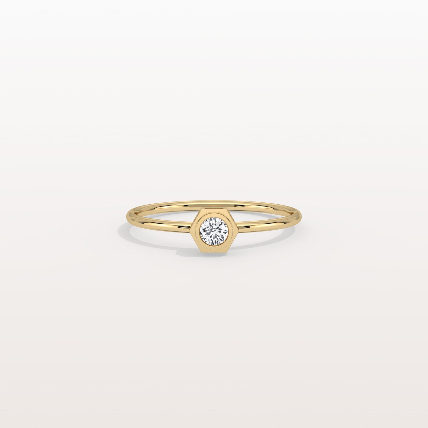 0.1CT Hexagon Bezel Solitaire Round Lab Diamond Ring - Rings