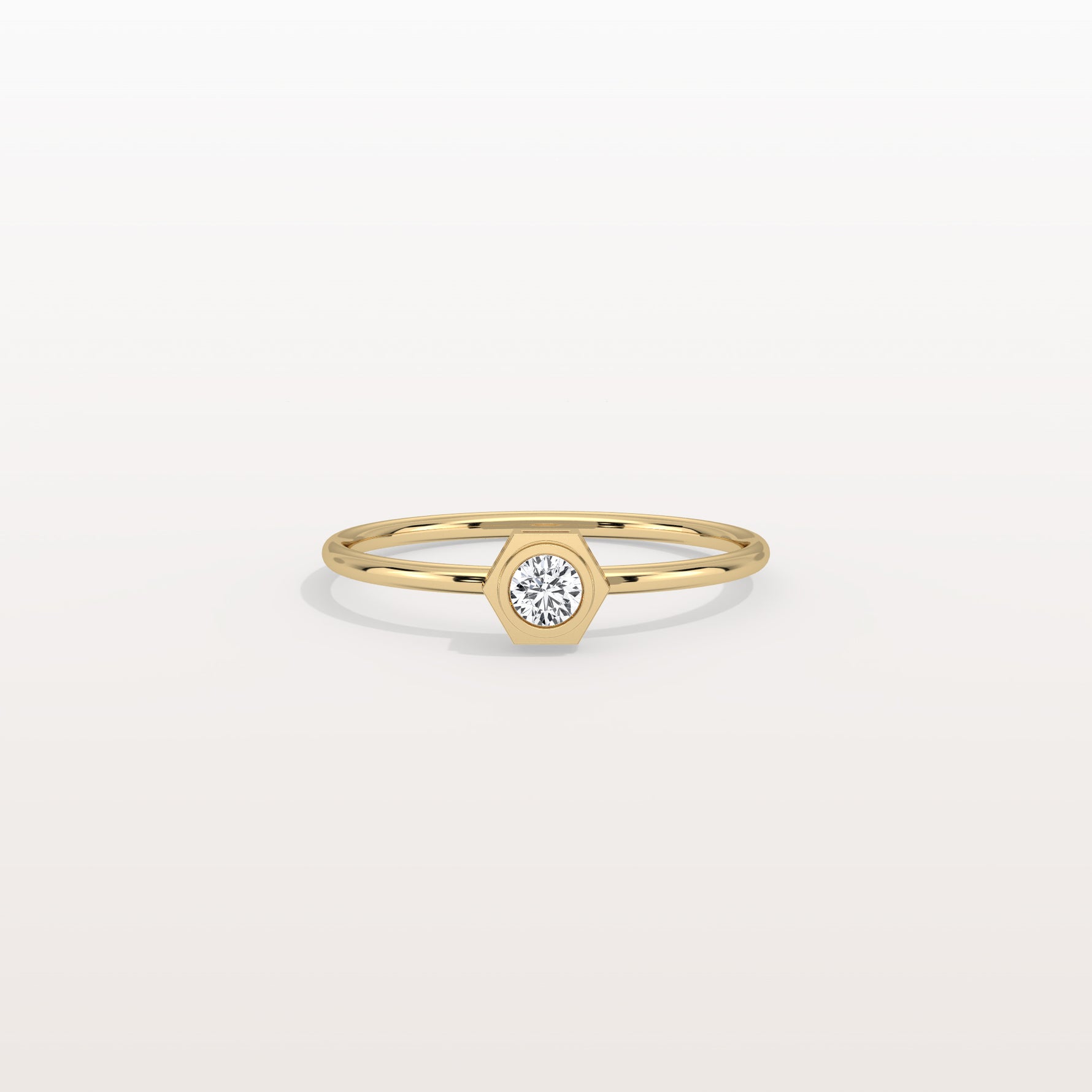 0.1CT Hexagon Bezel Solitaire Round Lab Diamond Ring - Rings