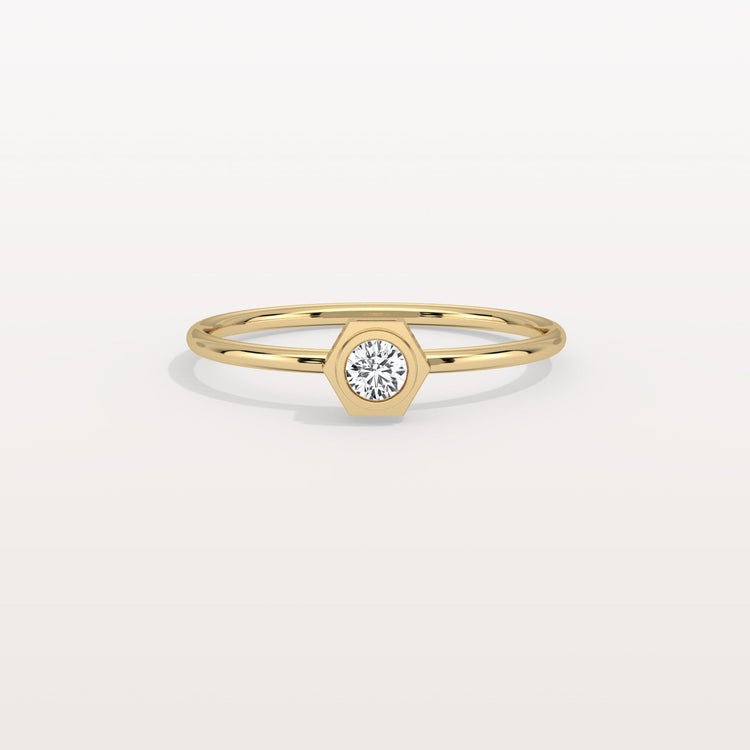 0.1CT Hexagon Bezel Solitaire Round Lab Diamond Ring - Rings