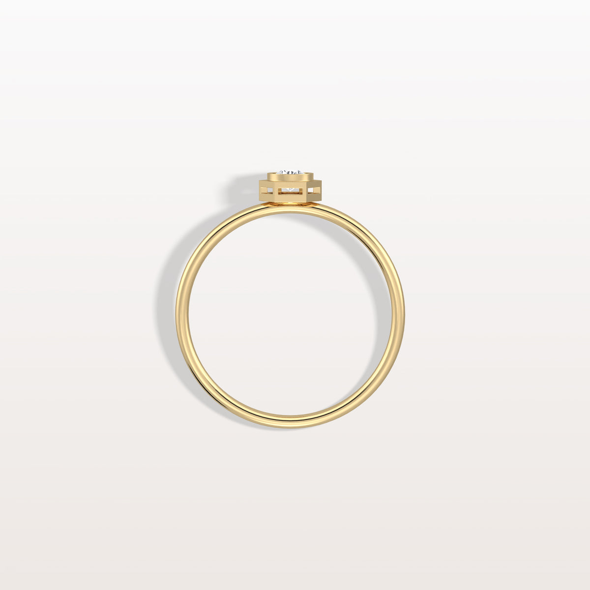 0.1CT Hexagon Bezel Solitaire Round Lab Diamond Ring - Rings