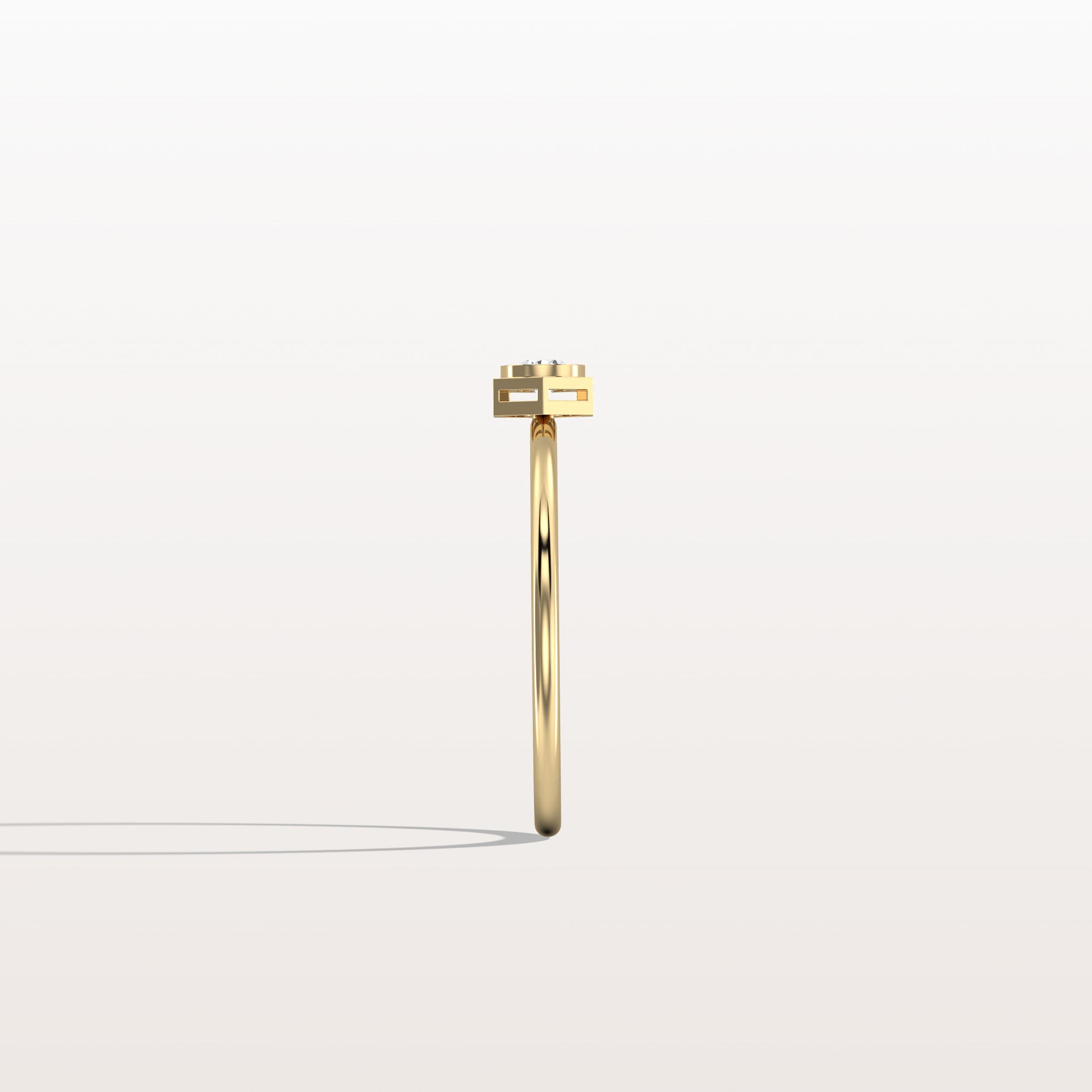 0.1CT Hexagon Bezel Solitaire Round Lab Diamond Ring - Rings