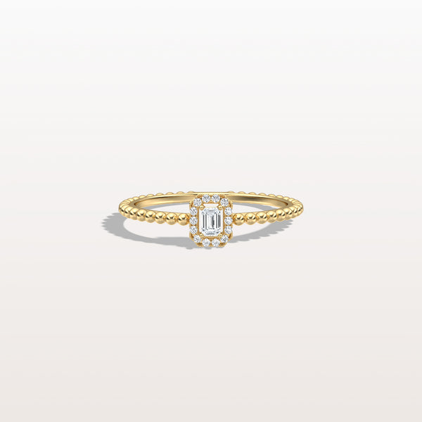 Beaded Emerald Cut Lab Diamond Ring In 14K Solid Gold/Platinum - Rings