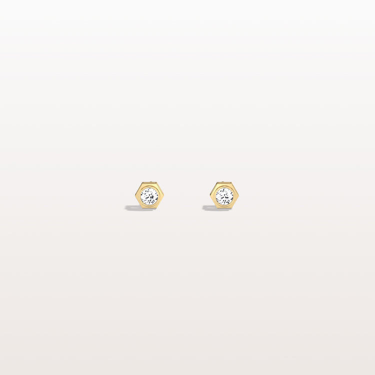 Bezel Set Lab Grown Diamond Studs in 14K Solid Gold - Earrings