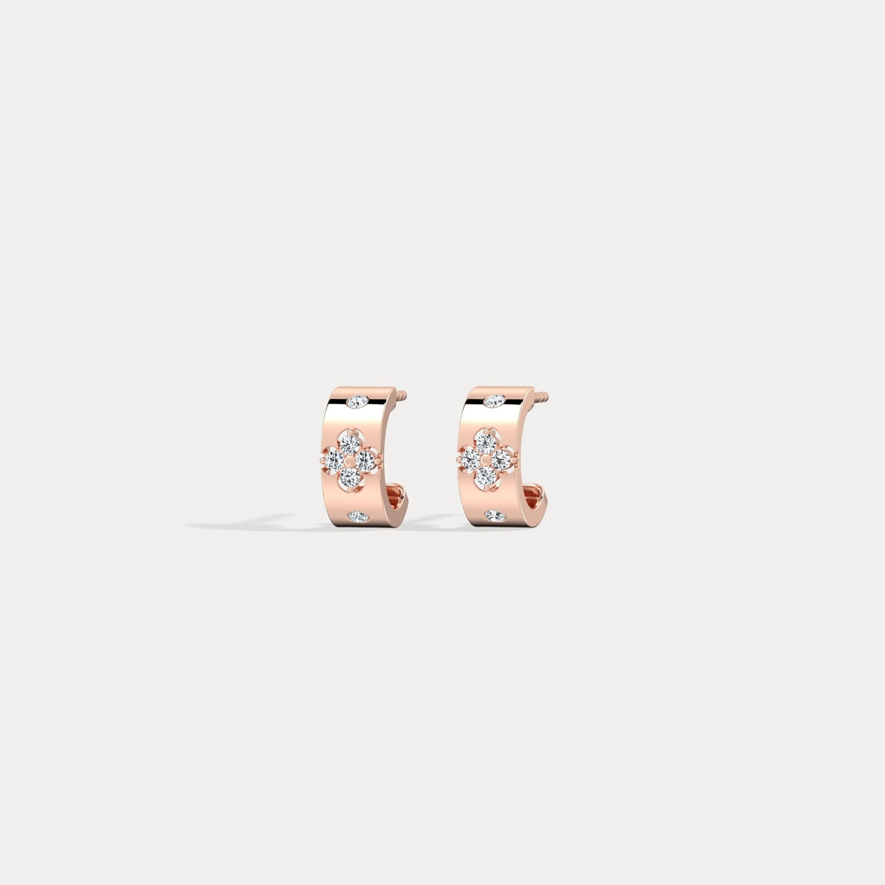 14K Gold Clover Diamond Hoop Earrings in 10mm - Earrings