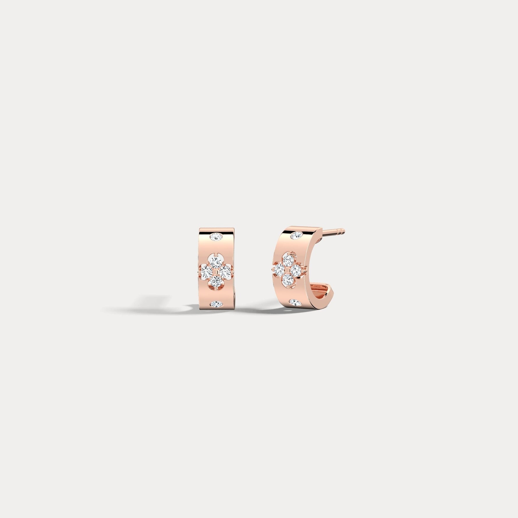 14K Gold Clover Diamond Hoop Earrings in 10mm - Earrings