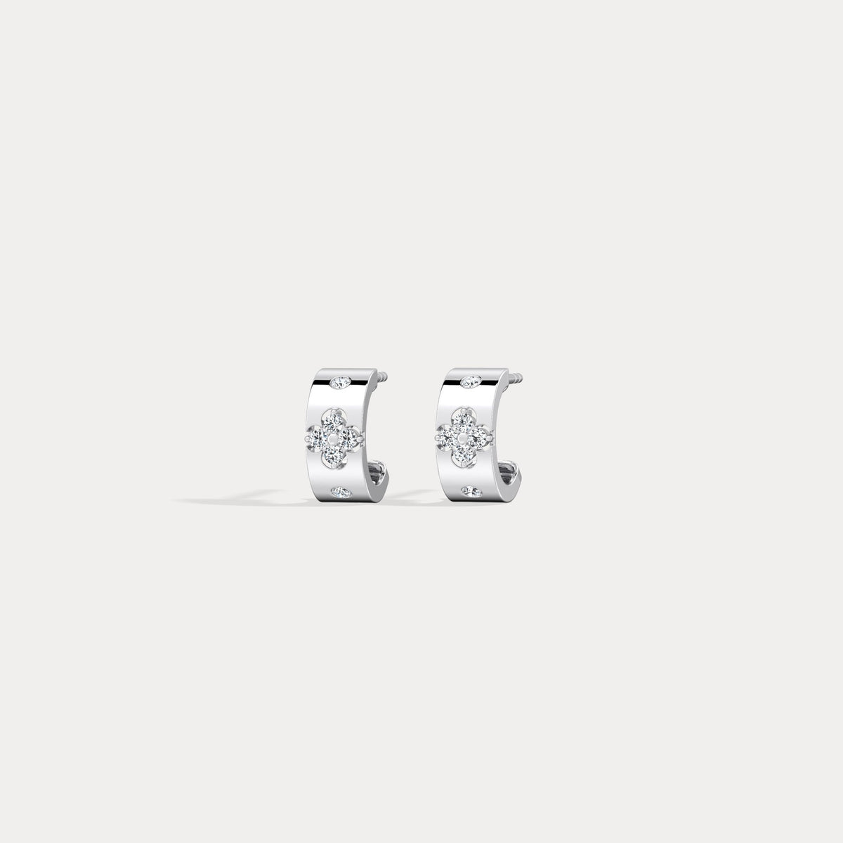 14K Gold Clover Diamond Hoop Earrings in 10mm - Earrings