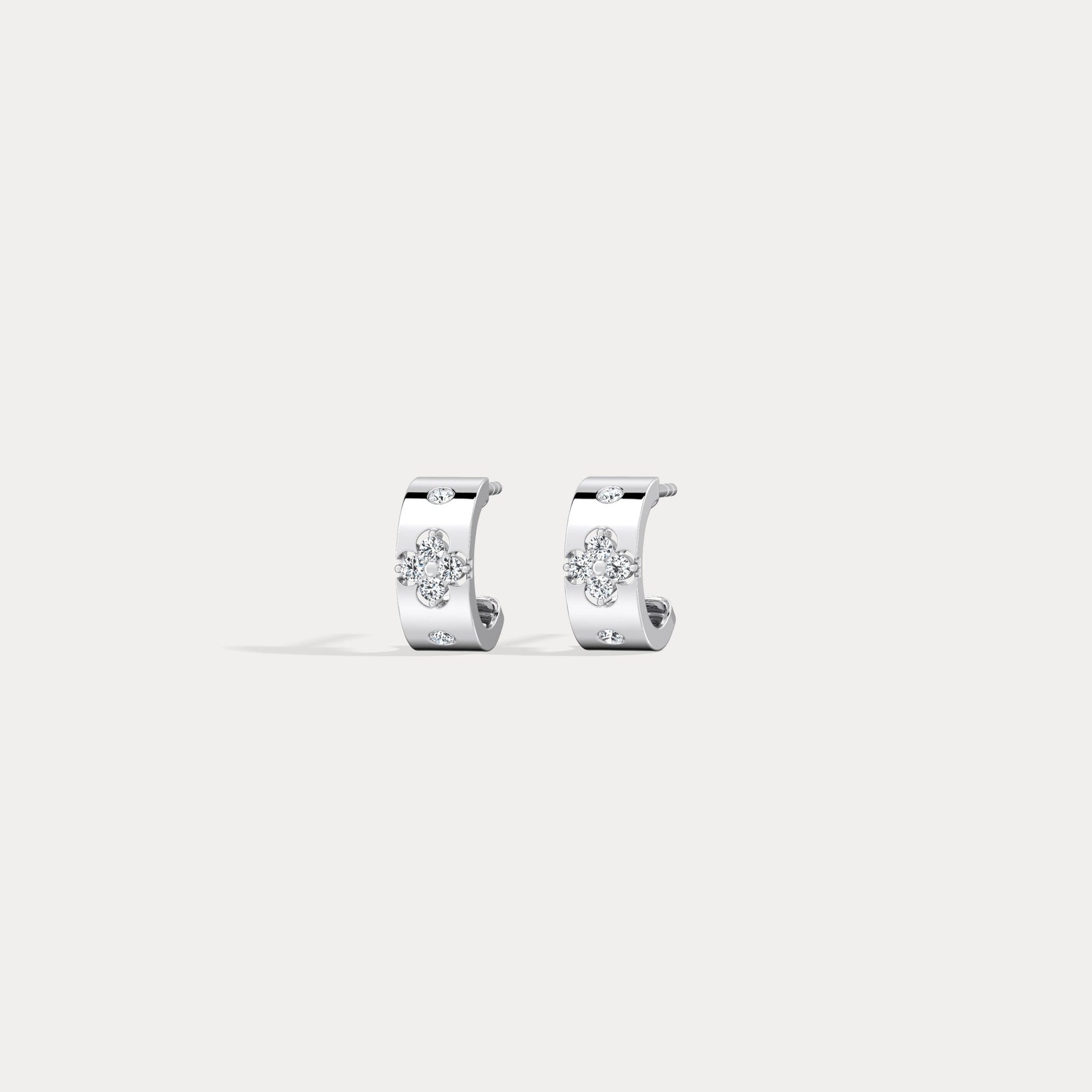 14K Gold Clover Diamond Hoop Earrings in 10mm - Earrings
