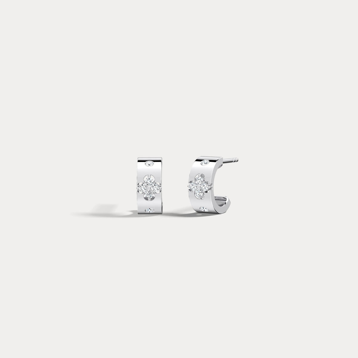 14K Gold Clover Diamond Hoop Earrings in 10mm - Earrings