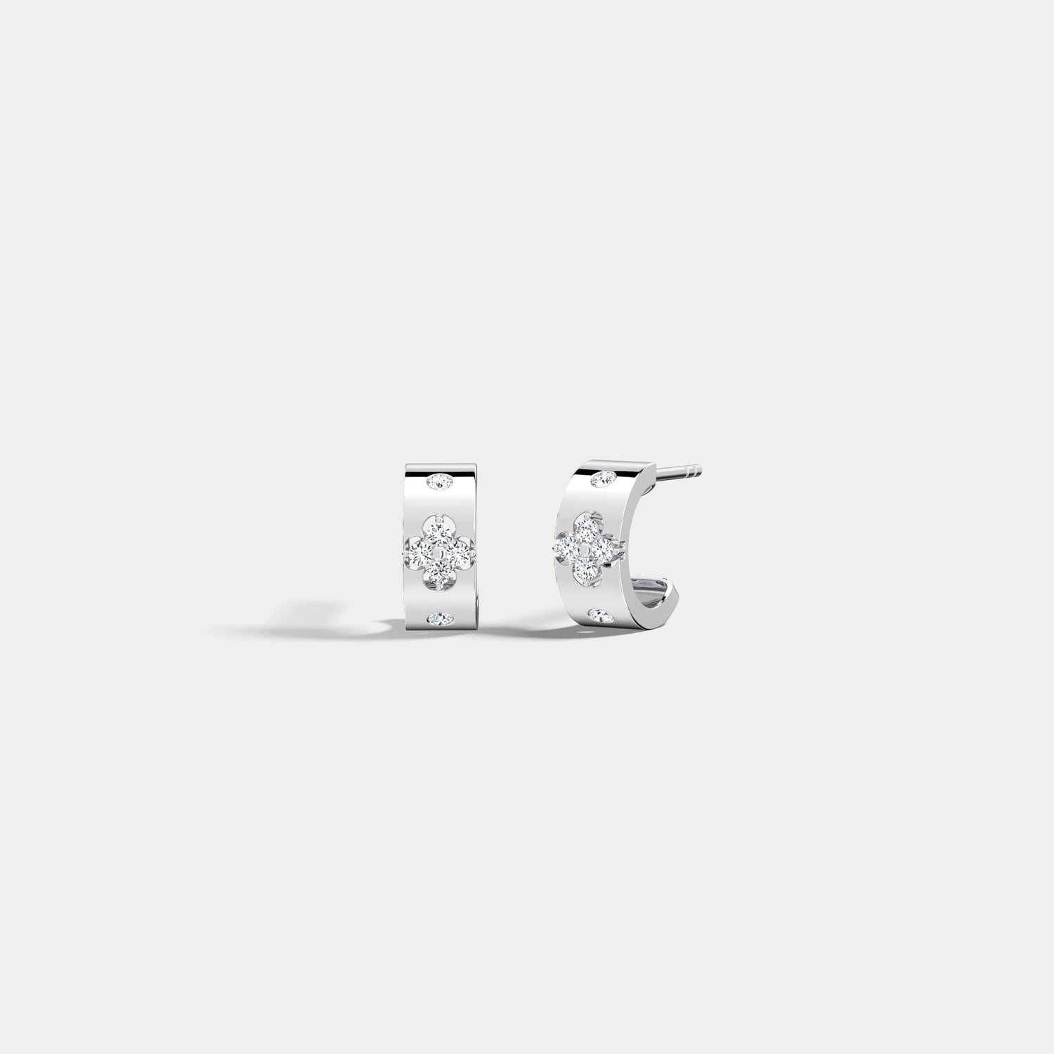 14K Gold Clover Diamond Hoop Earrings in 10mm - Earrings