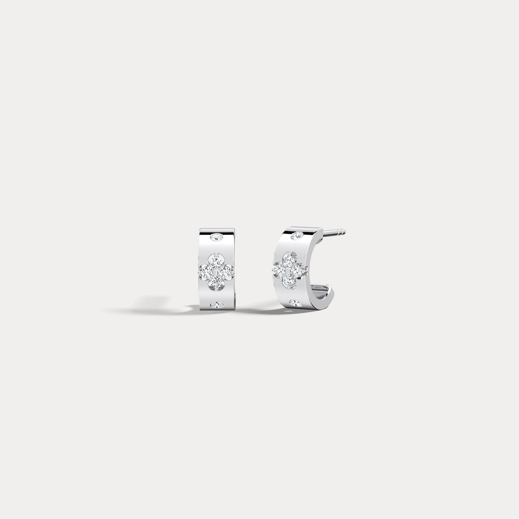 14K Gold Clover Diamond Hoop Earrings in 10mm - Earrings