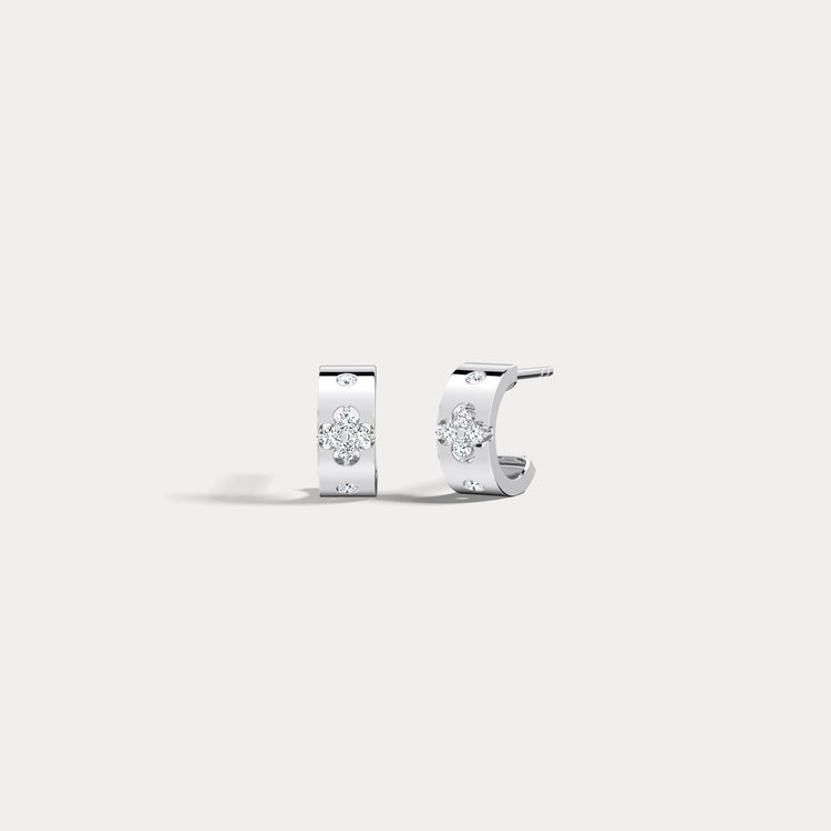 14K Gold Clover Diamond Hoop Earrings in 10mm - Earrings