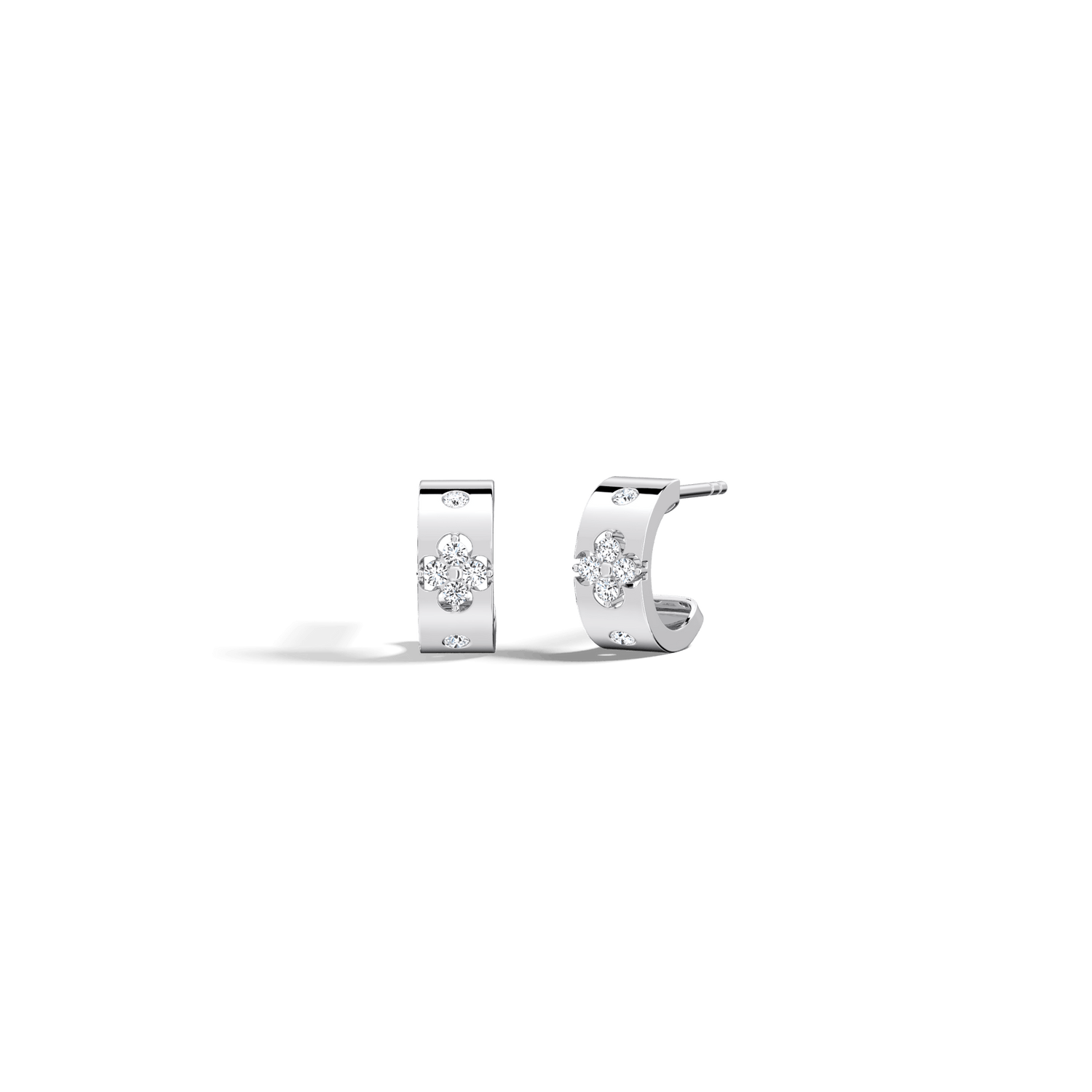 14K Solid Gold Clover Hoop Earrings with Lab - grown Diamonds - Earrings