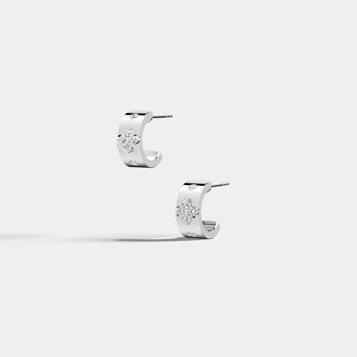 14K Gold Clover Diamond Hoop Earrings in 10mm - Earrings
