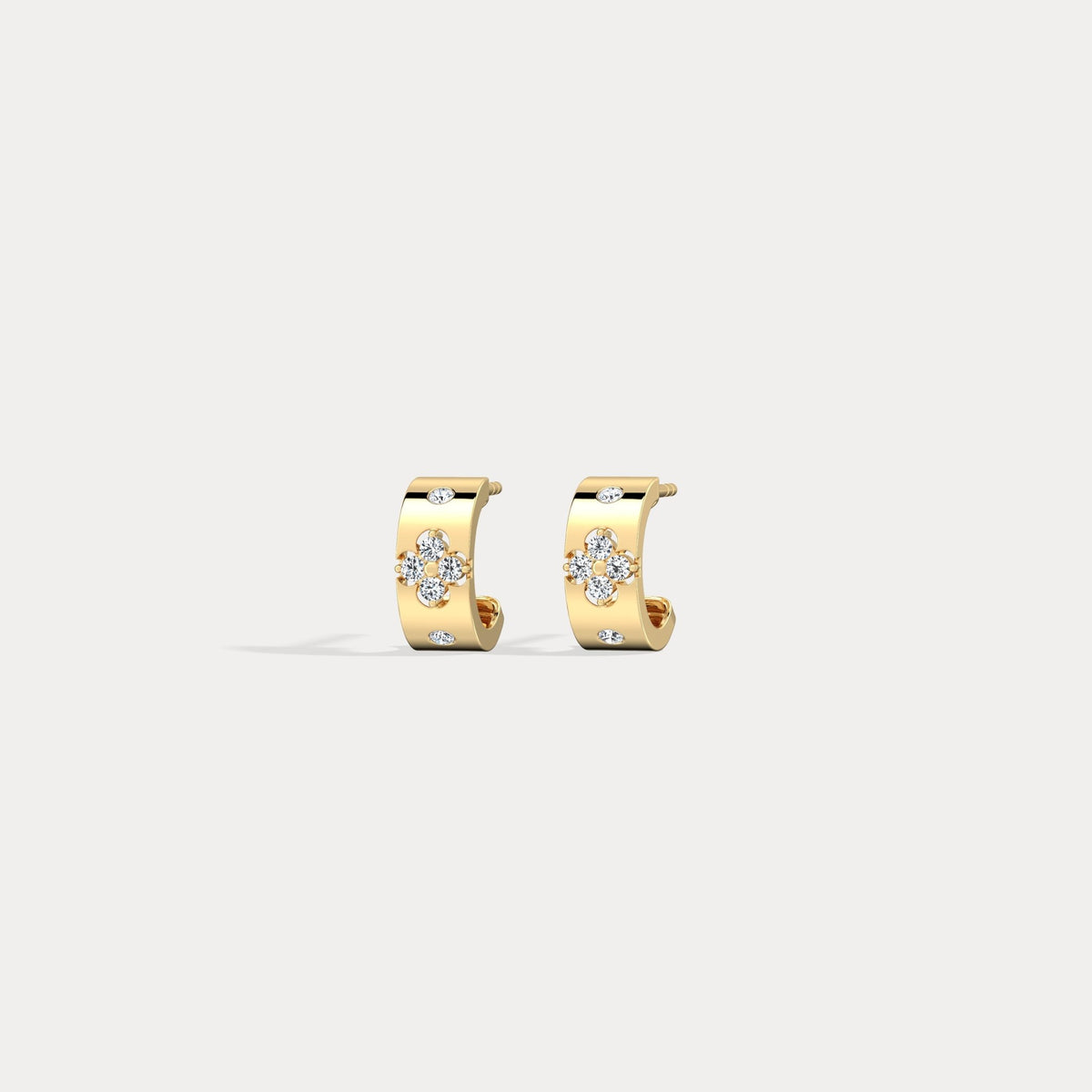 14K Gold Clover Diamond Hoop Earrings in 10mm - Earrings