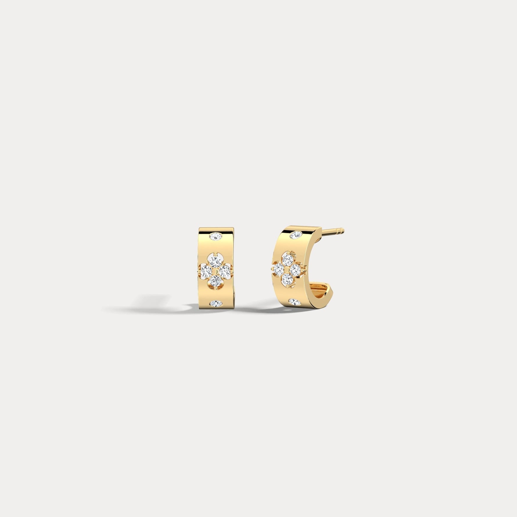 14K Gold Clover Diamond Hoop Earrings in 10mm - Earrings