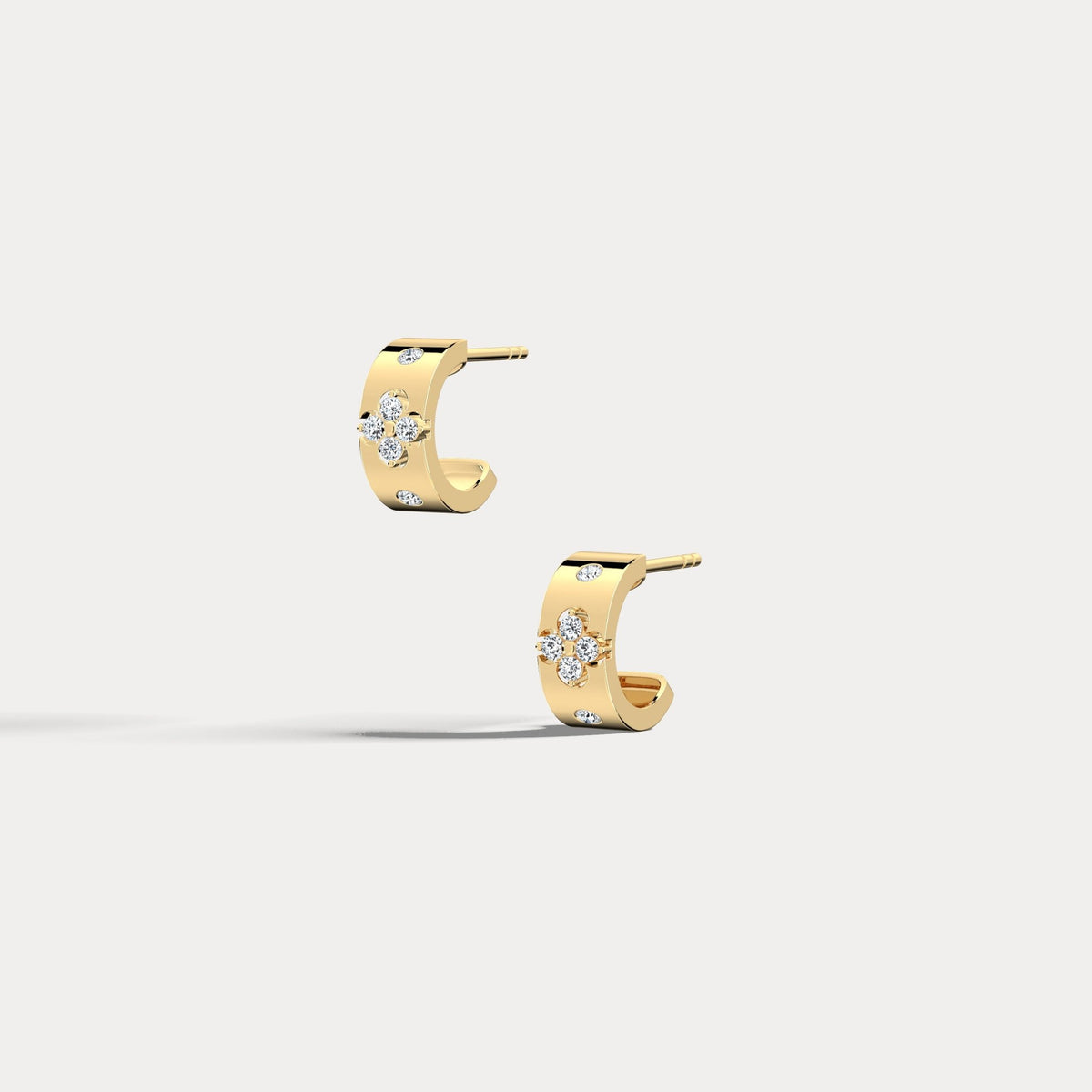 14K Gold Clover Diamond Hoop Earrings in 10mm - Earrings