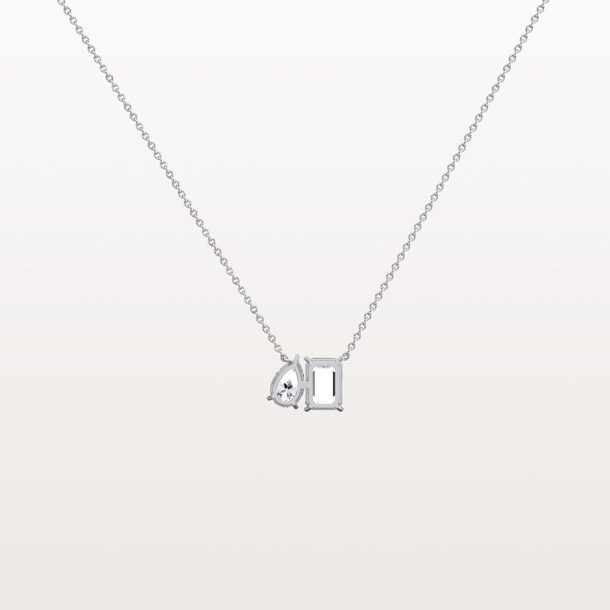 2CTW Emerald and Pear Cut Lab Diamond Toi et Moi Necklace - Necklaces