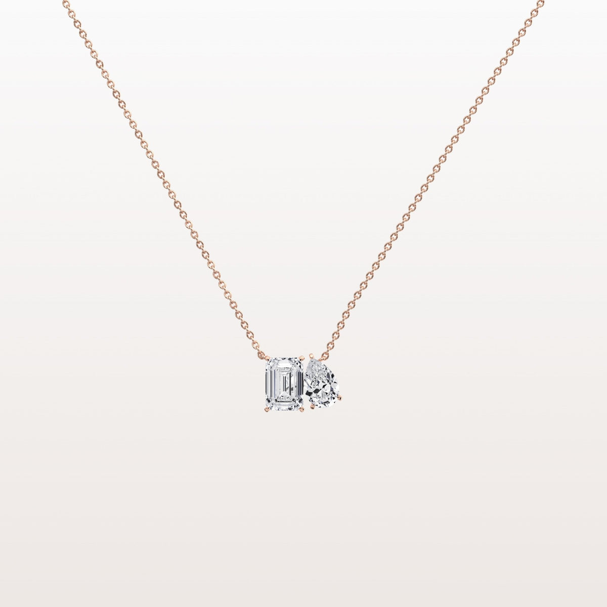 2CTW Emerald and Pear Cut Lab Diamond Toi et Moi Necklace - Necklaces