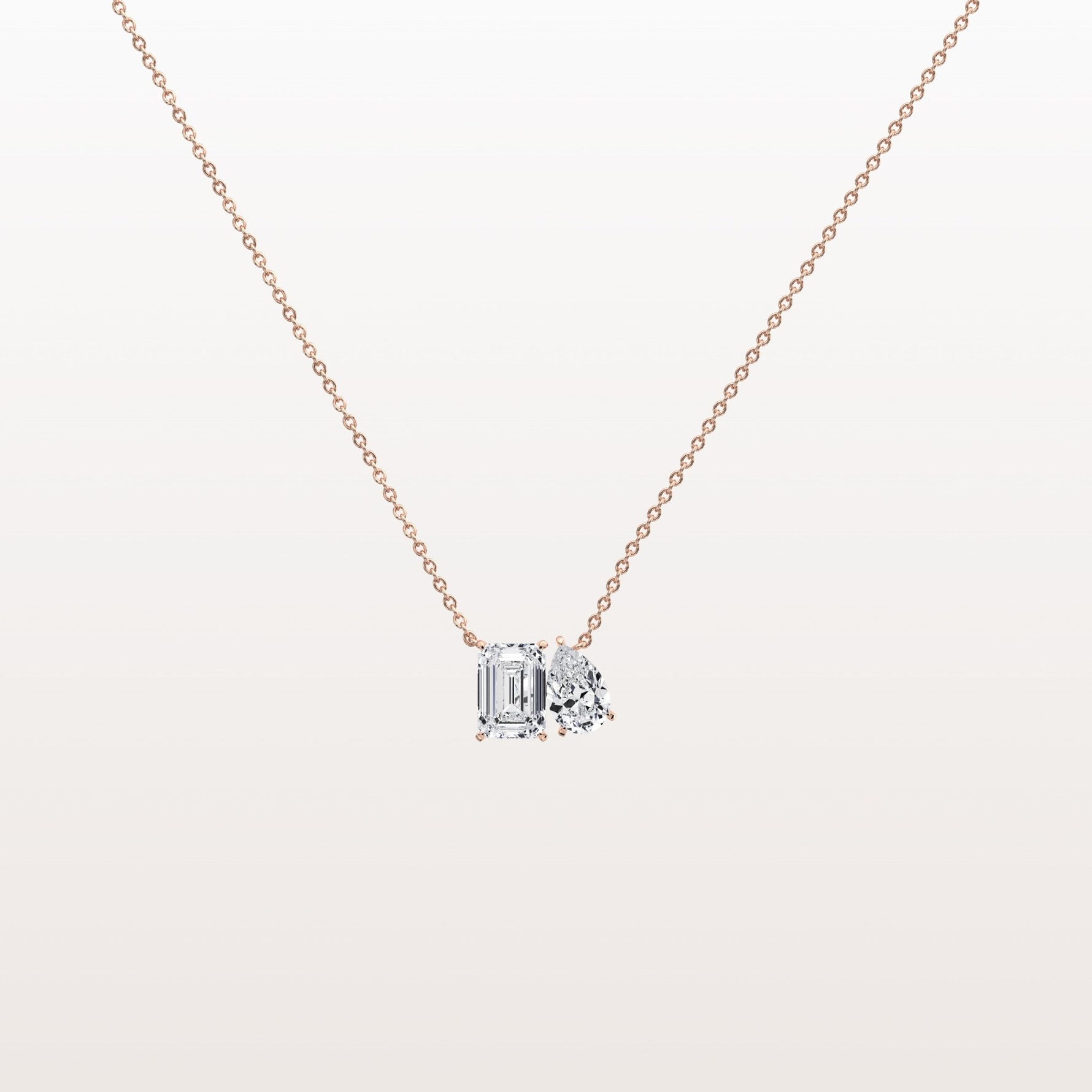2CTW Emerald and Pear Cut Lab Diamond Toi et Moi Necklace - Necklaces