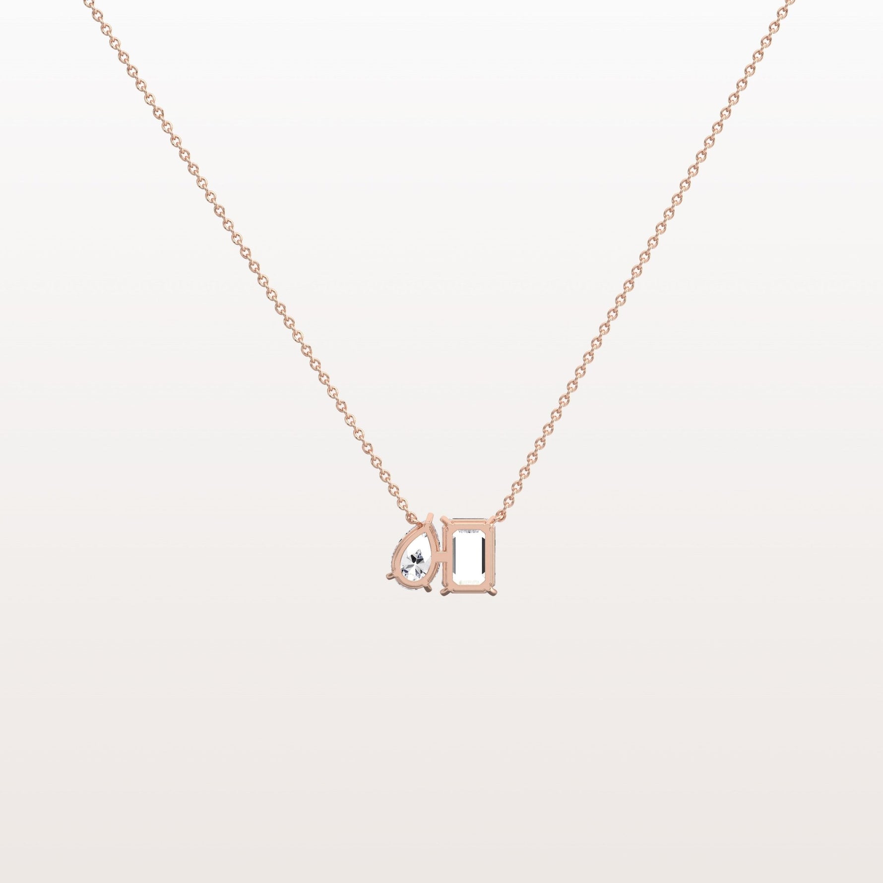 2CTW Emerald and Pear Cut Lab Diamond Toi et Moi Necklace - Necklaces