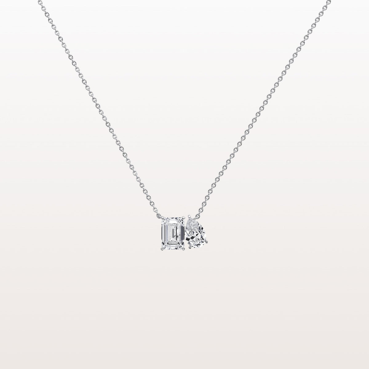 2CTW Emerald and Pear Cut Lab Diamond Toi et Moi Necklace - Necklaces