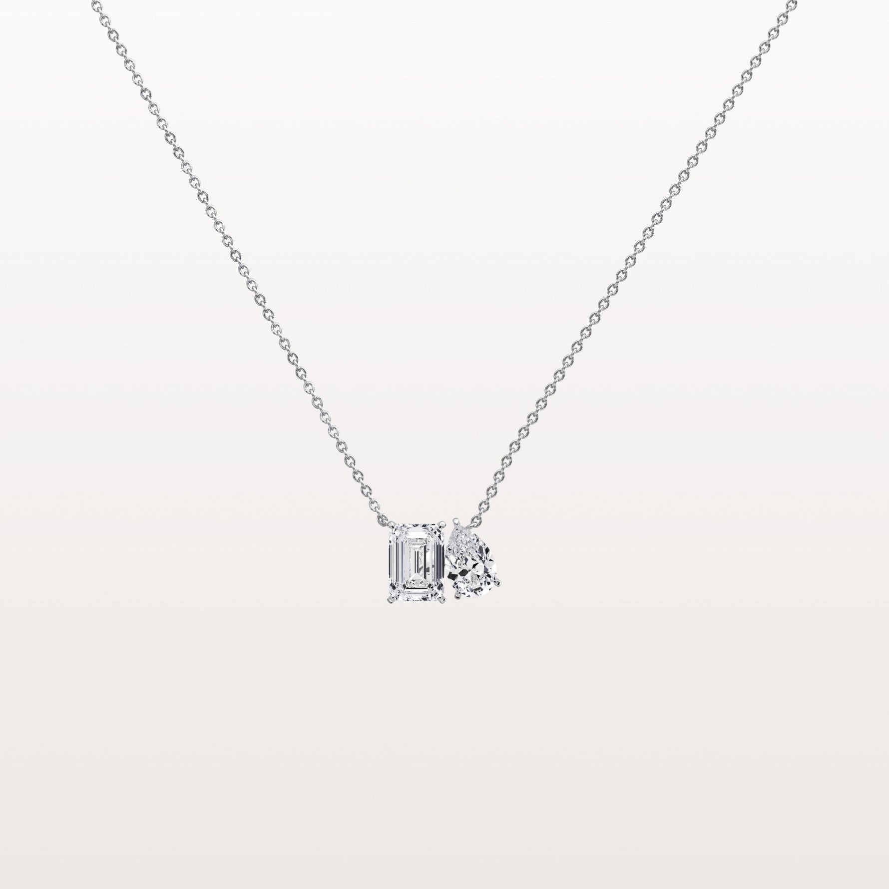 2CTW Emerald and Pear Cut Lab Diamond Toi et Moi Necklace - Necklaces