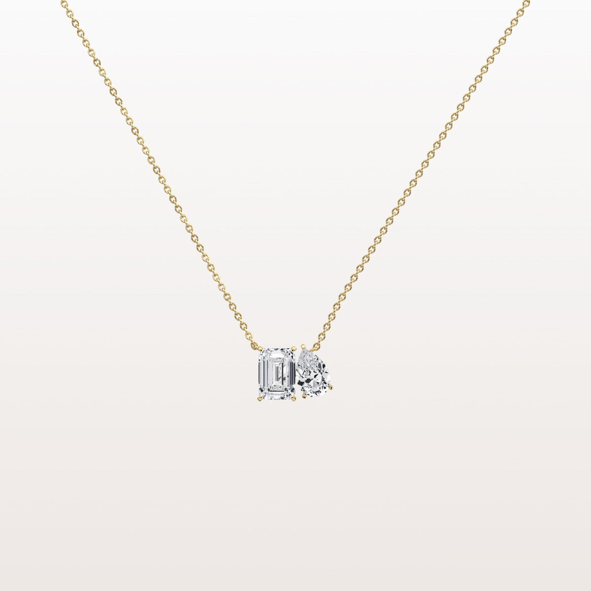 2CTW Emerald and Pear Cut Lab Diamond Toi et Moi Necklace - Necklaces