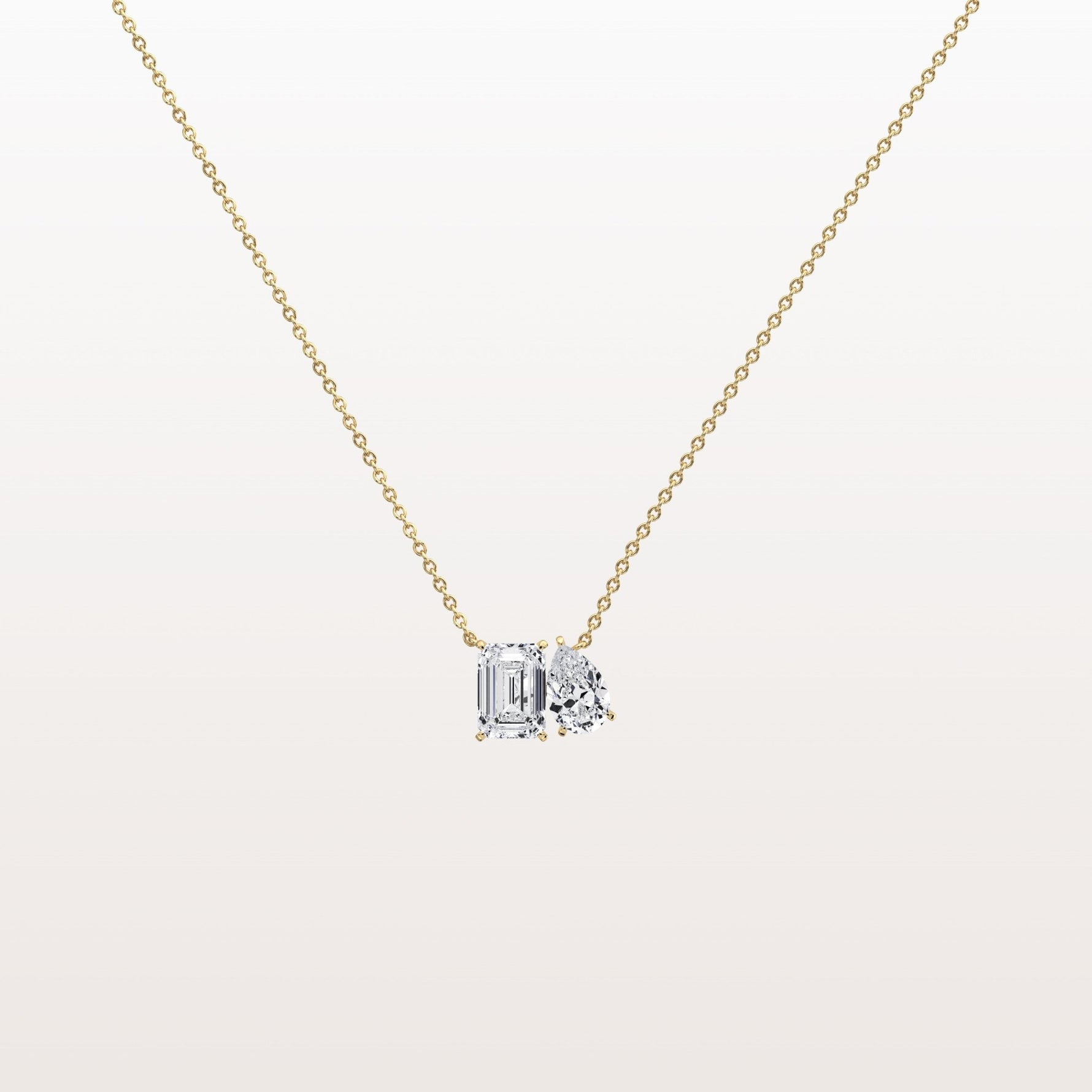 2CTW Emerald and Pear Cut Lab Diamond Toi et Moi Necklace - Necklaces