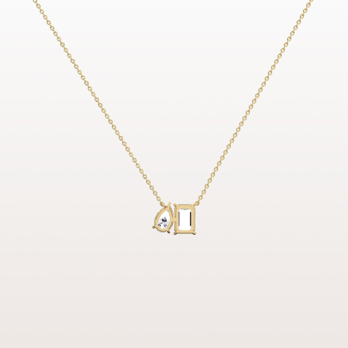 2CTW Emerald and Pear Cut Lab Diamond Toi et Moi Necklace - Necklaces