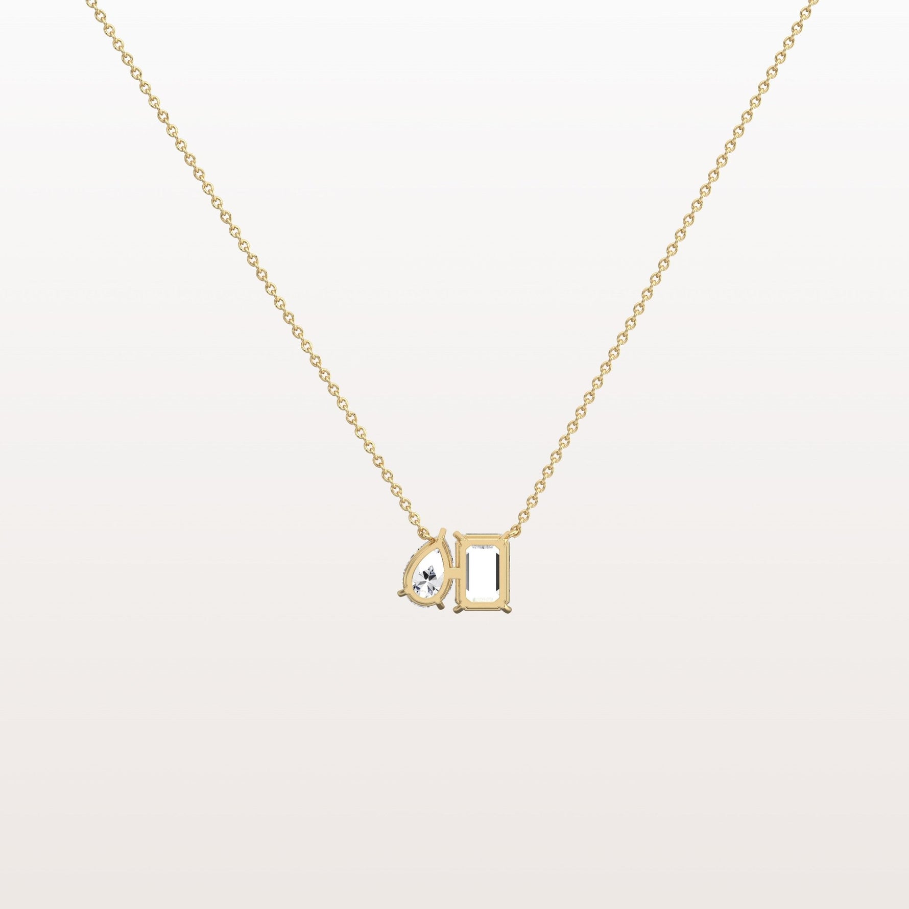 2CTW Emerald and Pear Cut Lab Diamond Toi et Moi Necklace - Necklaces