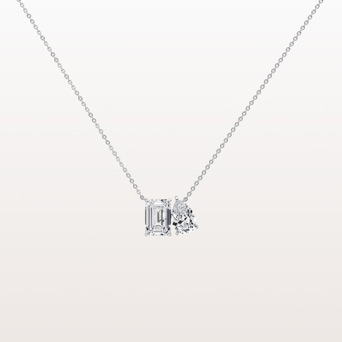 4CTW Emerald and Pear Cut Lab Diamoned Toi et Moi Necklace - Necklaces