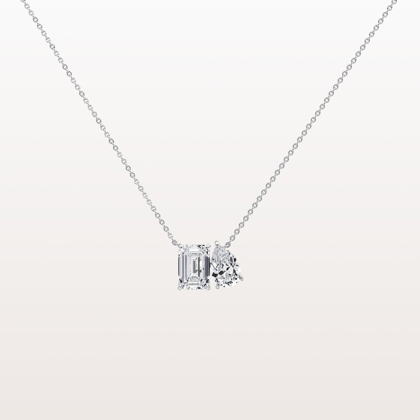 4CTW Emerald and Pear Cut Lab Diamoned Toi et Moi Necklace - Necklaces