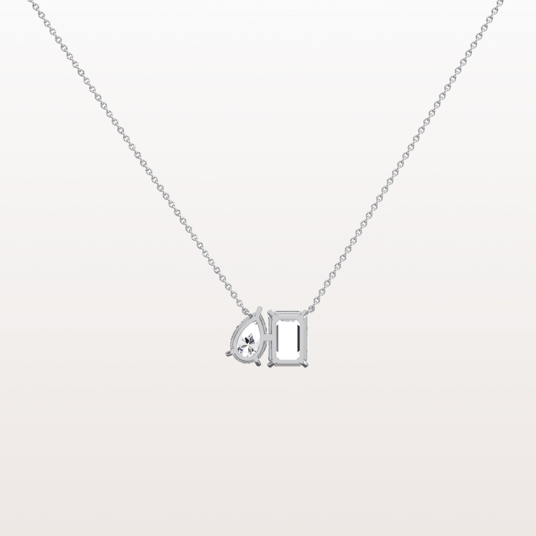 4CTW Emerald and Pear Cut Lab Diamoned Toi et Moi Necklace - Necklaces