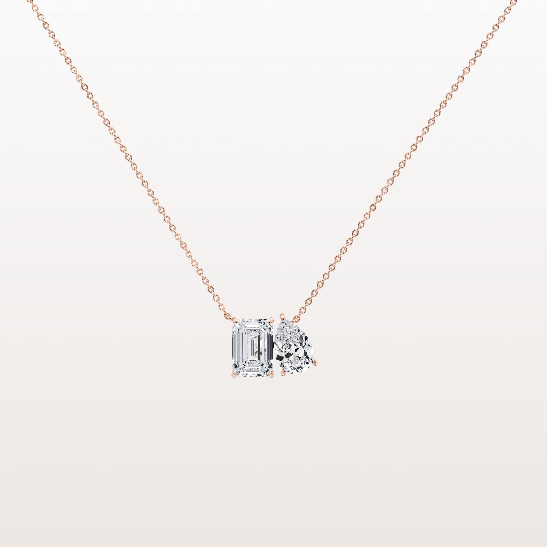 4CTW Emerald and Pear Cut Lab Diamoned Toi et Moi Necklace - Necklaces